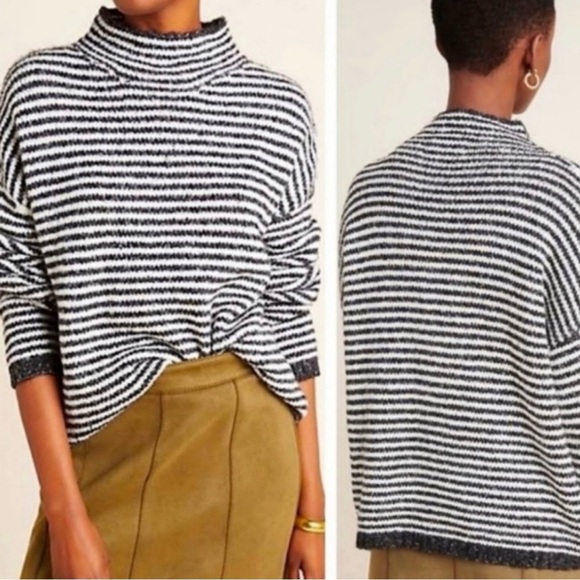 Anthropologie Linnea Striped Mock-neck Sweater Size XS Oversized - Picture 7 of 9
